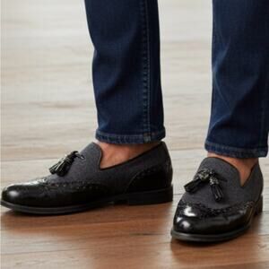 Stuart Weitzman Two-Tone Leather and Suede Tassel Wing-Tip Loafers Men’s Size 10